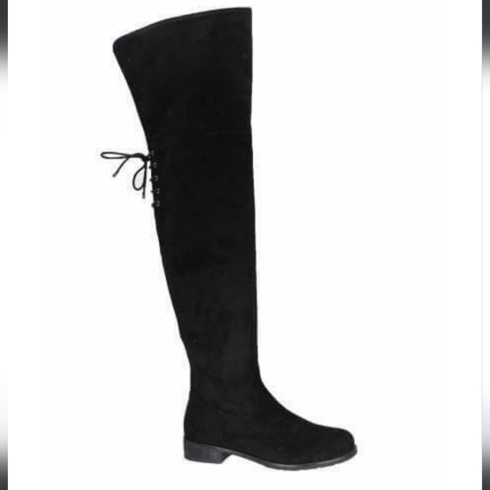 Nwt Taxi Black Suede Over The Knee Boots Inside Zip Lace Up Sz 7.5